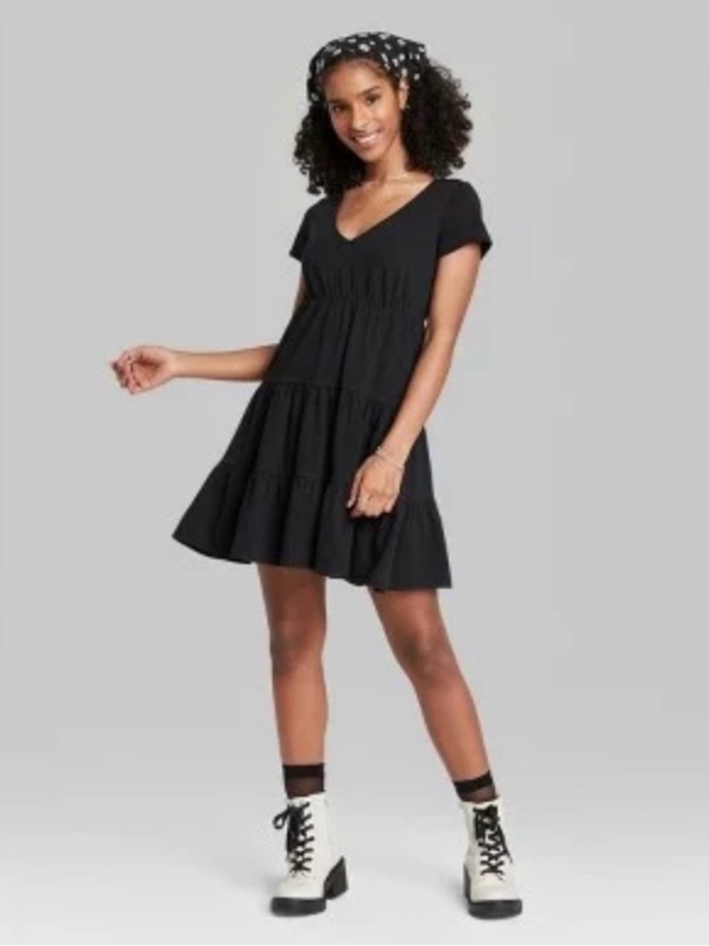 🔴3/$10- Wild Fable Black V-Neck Tiered Mini Dress